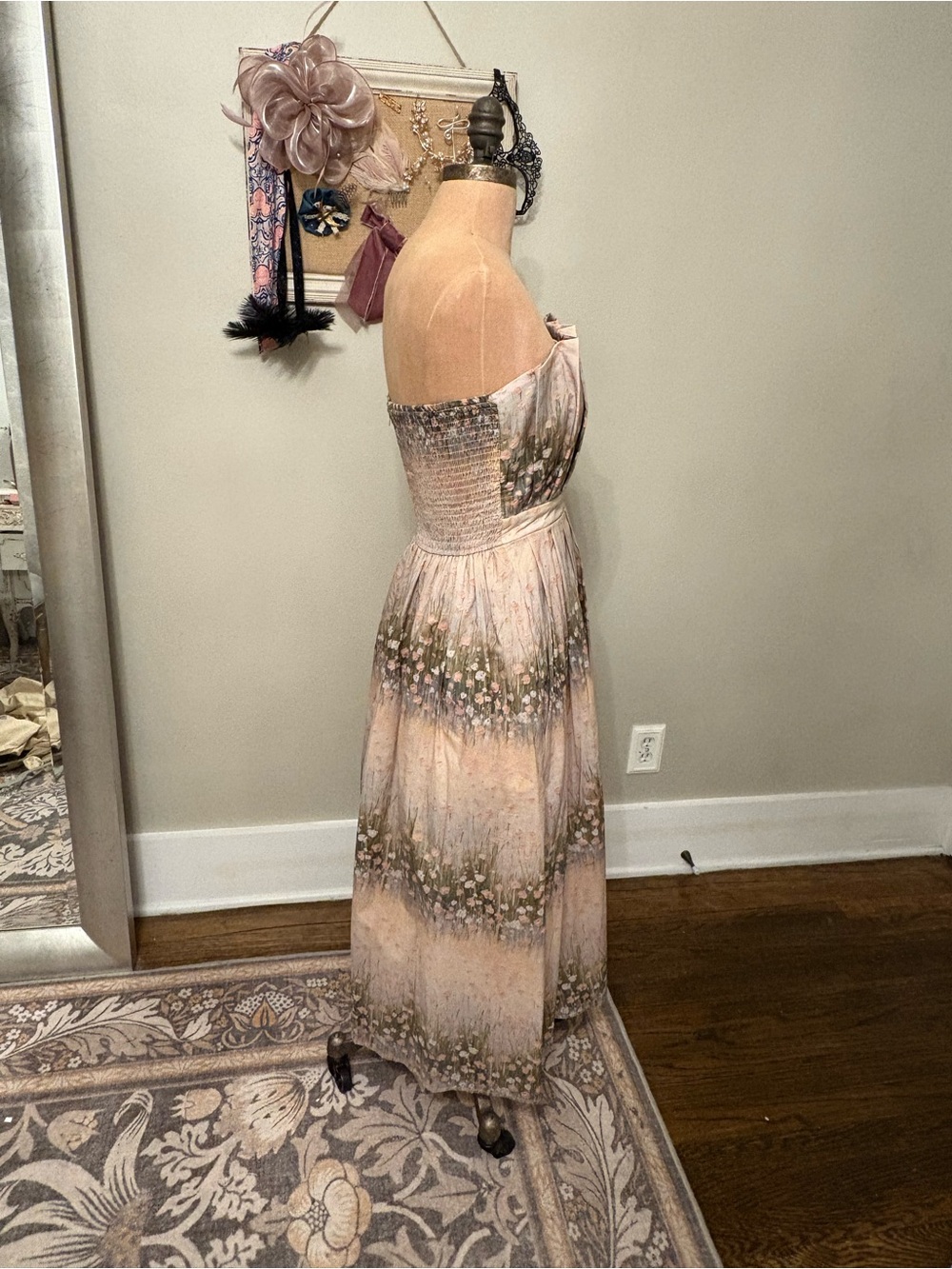 Entro Genevieve Beige Floral Strapless Midi Dress - Picture 7 of 10